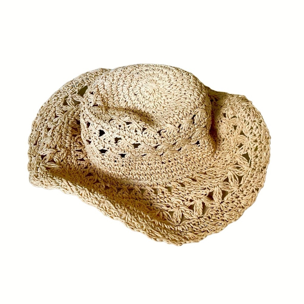 AERIE Straw Woven Paper Floppy Sun Hat Tan One Size